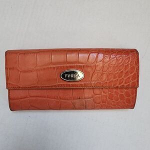 Furla Orange Crocodile Embossed Leather Continental Flap Wallet